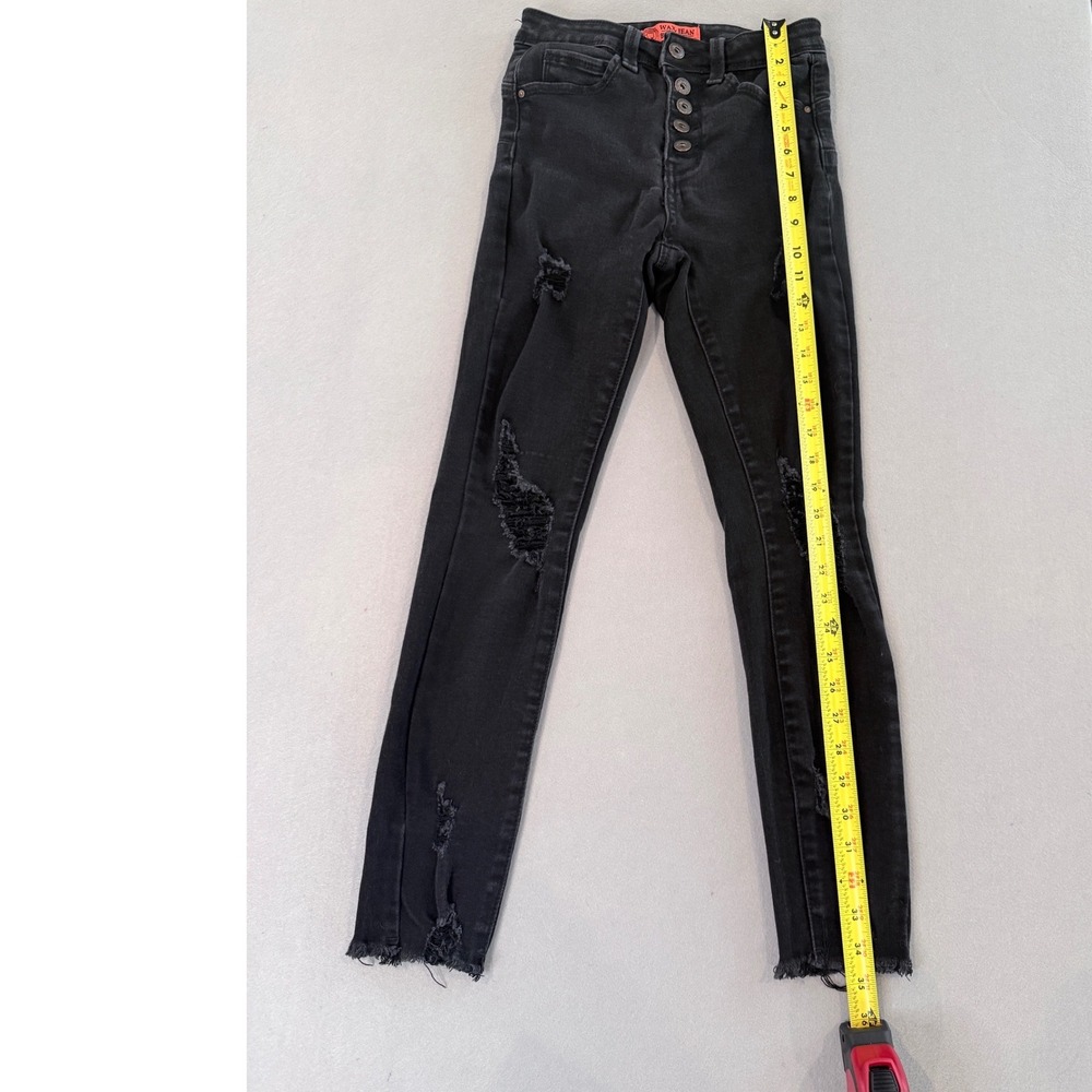 Wax Jean Butt I Love You Black Distressed Skinny Jeans Button Fly 1/25 - Picture 4 of 6